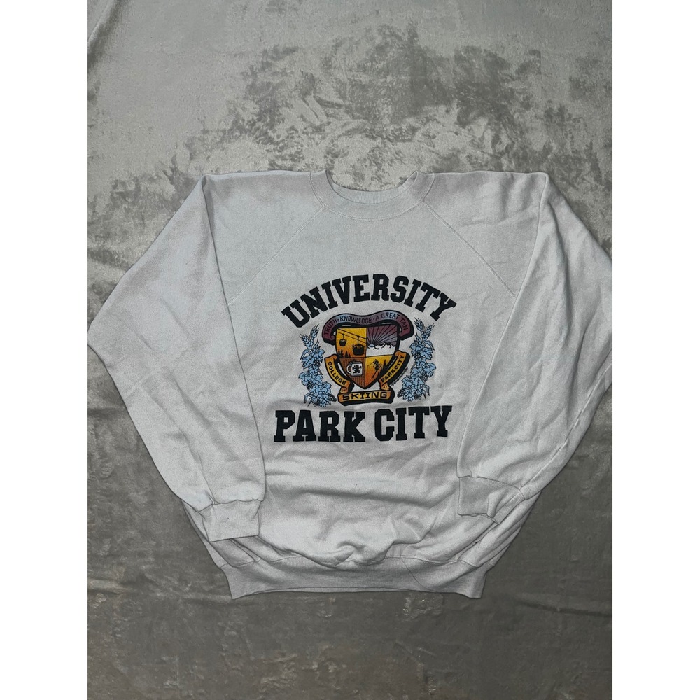 Vintage Hanes University Park City Skiing Sweatshirt White XL Made in USA